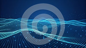 Digital wave surface visualization of abstract data-flow creating a technological background.