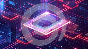 Futuristic Data Network with Glowing Digital Blocks