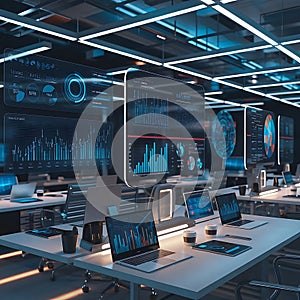 Futuristic Data Operations Hub Displaying Global Analytics and Interactive Dashboards