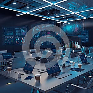 Futuristic Data Operations Hub Displaying Global Analytics and Interactive Dashboards