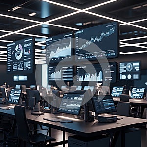 Futuristic Data Operations Hub Displaying Global Analytics and Interactive Dashboards.