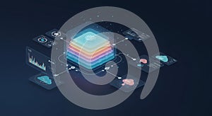 Futuristic Data Processing and AI Network Visualization