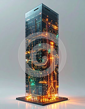 Futuristic Data Server Monolith with Glowing Circuits