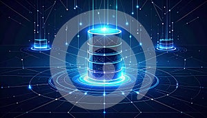 Futuristic Data Storage and Cloud Computing Concept with Glowing Digital Server Towers in a Network Environment