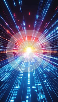 Futuristic Data Stream, Abstract Technology Background, Bright Colors, Vector Graphic, Digital Code