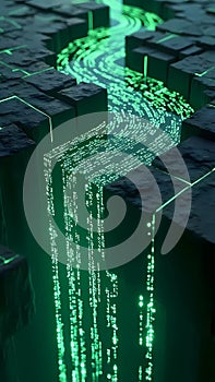 Futuristic Data Stream and Digital Waterfall