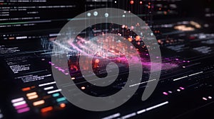Futuristic data stream flowing on digital interface displaying code