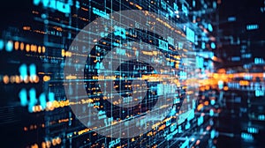 Futuristic data stream flowing through a digital network