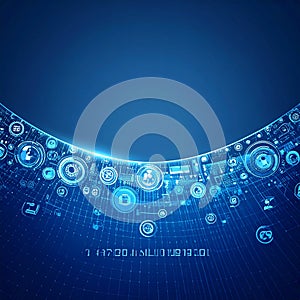 Futuristic Data Stream Interface on Blue Background