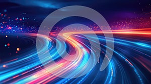 Futuristic data streaming on abstract digital highway