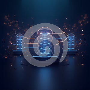 Futuristic Data Transfer with Neon Lights and Abstract Server Connections