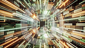 Futuristic Data Tunnel with Light Trails