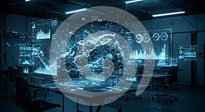 Futuristic Data Visualization and AI Brain Interface