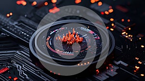 Futuristic data visualization on circuit board