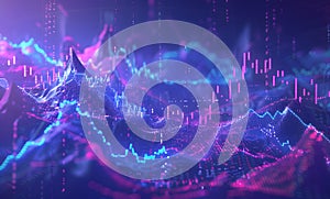 Futuristic Data Visualization with Glowing Lines and Graphs