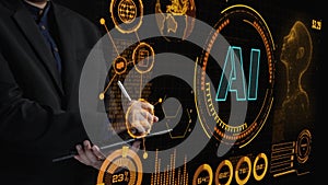 Futuristic Data Visualization Concept Showcasing Artificial Intelligence Analytics with Dynamic Graphs and Interactive