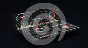 Futuristic Data Visualization: 3D Interactive Dashboard with Neon Charts and Graphs