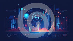 Futuristic Digital Data Analysis Dashboard with Graphs and Globes