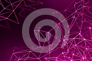 Abstract technological connection network with glowing nodes and geometric lines.