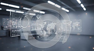 Futuristic Data Visualization Digital Interface with World Maps and Graphs in Modern Technology Setting
