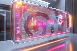 Futuristic data visualization display in a high-tech environment