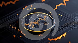 Futuristic Data Visualization with Dynamic Graphs and Analytics Overlay in Dark Theme