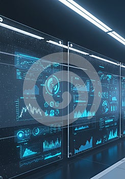 Futuristic Data Visualization on Glass Panels