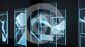 Futuristic data visualization on glass panels Abstract technological graphs and lines display
