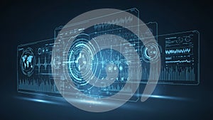 Futuristic data visualization with glowing blue analytics interface