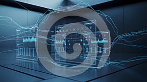 Futuristic data visualization in a high-tech environment