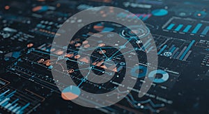 Futuristic Data Visualization Interface with Charts and Graphs