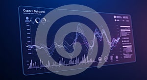 Futuristic data visualization interface displaying complex graphs and statistical charts