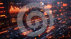 Abstract Futuristic Technology Background with Glowing Lines and Data Visualization