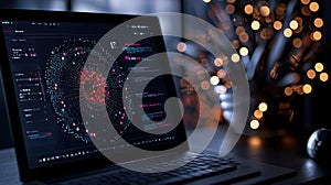 Futuristic data visualization on laptop screen