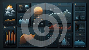 Futuristic Data Visualization Panels with Graphs and Statistics