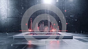 Futuristic data visualization in a sleek digital environment with vibrant graphs and visual effects. Perfect for technology themes