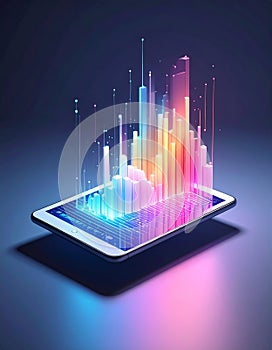 Futuristic Data Visualization on a Tablet Screen