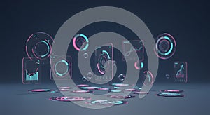 Futuristic Digital Data Interface with Holographic Elements