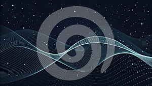 Futuristic data wave points technology background dark blue digital particle flow.