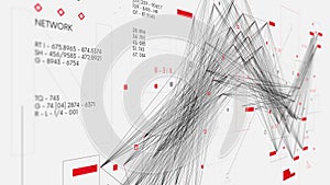 Futuristic database sorting and analysis system, complex visualization of information network and connections, illustration,