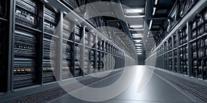 Futuristic Datacenter with Advanced Server Racks and Technology Infrastructure for Modern Computing