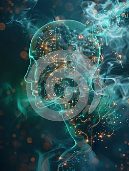 Futuristic Digital Human Concept Visualization of Technology Integration and Artificial Intelligence in Virtual Reality with