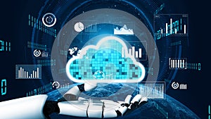 Futuristic Design of Cloud Computing Concept with Robotic Hand and Data Charts Representing Big Data Analytics and