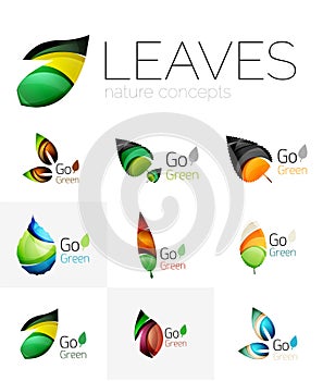 Futuristic design eco leaf logo set