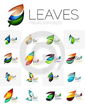 Futuristic design eco leaf logo set