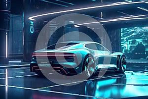 Futuristic design of electric car concept on black background