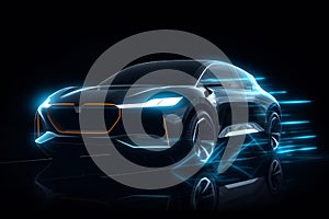 Futuristic design of electric car concept on black background