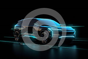 Futuristic design of electric car concept on black background