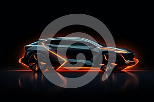 Futuristic design of electric car concept on black background