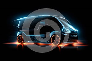 Futuristic design of electric van concept on black background